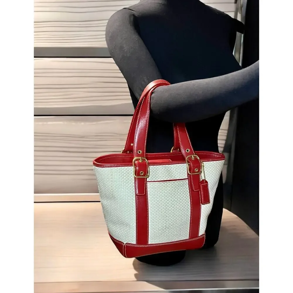 Vintage Coach 8909 Woven Straw Tote